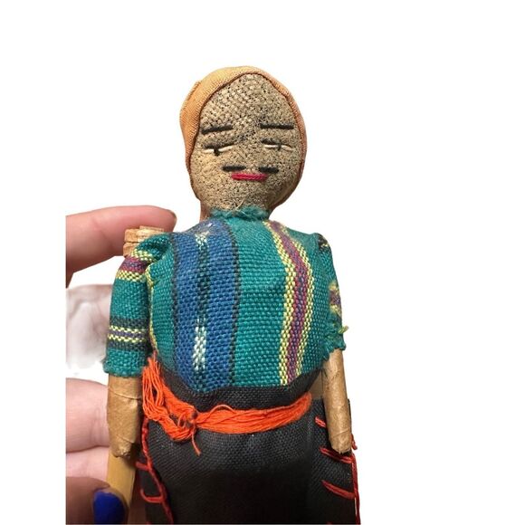Two Handmade Folk Peruvian Dolls Mom Dad and Baby Vintage Fabric - Picture 9 of 15